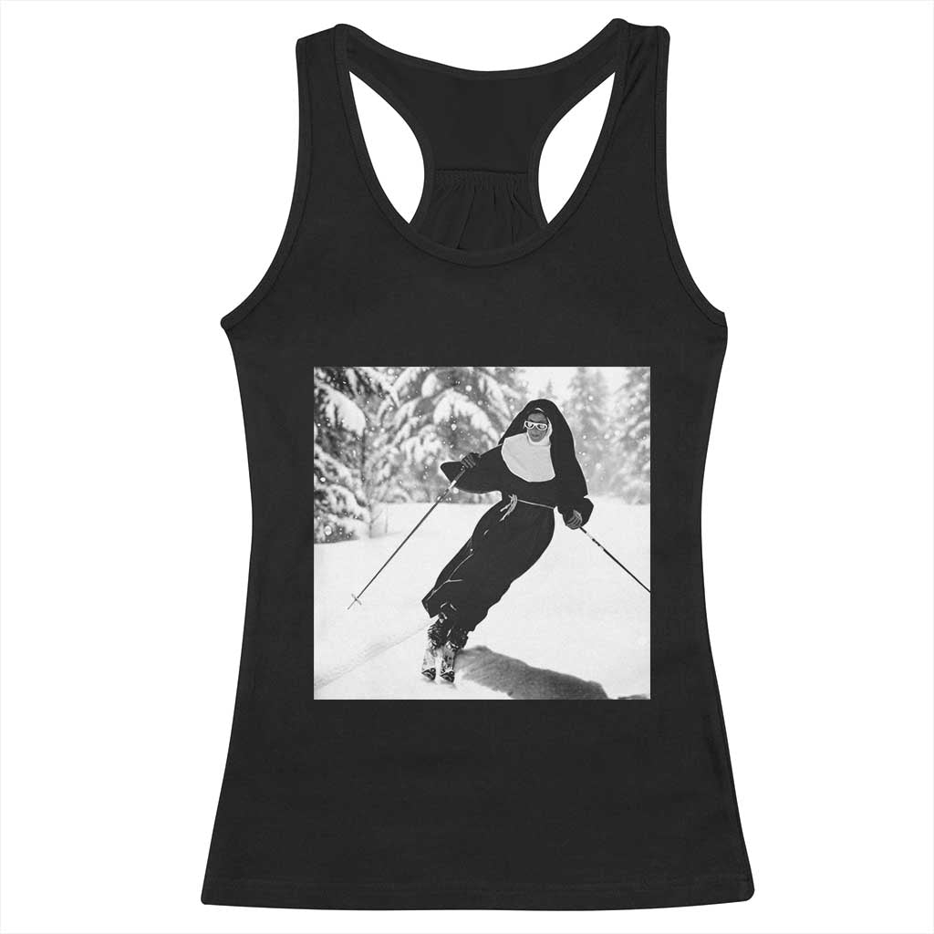 Funny Skiing Nun Graphics Photo Skier Winter Sport Racerback Tank Top - Wonder Print Shop