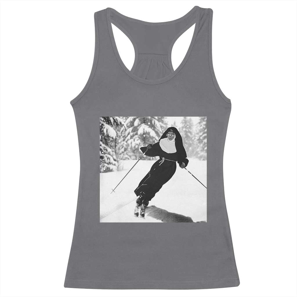 Funny Skiing Nun Graphics Photo Skier Winter Sport Racerback Tank Top - Wonder Print Shop