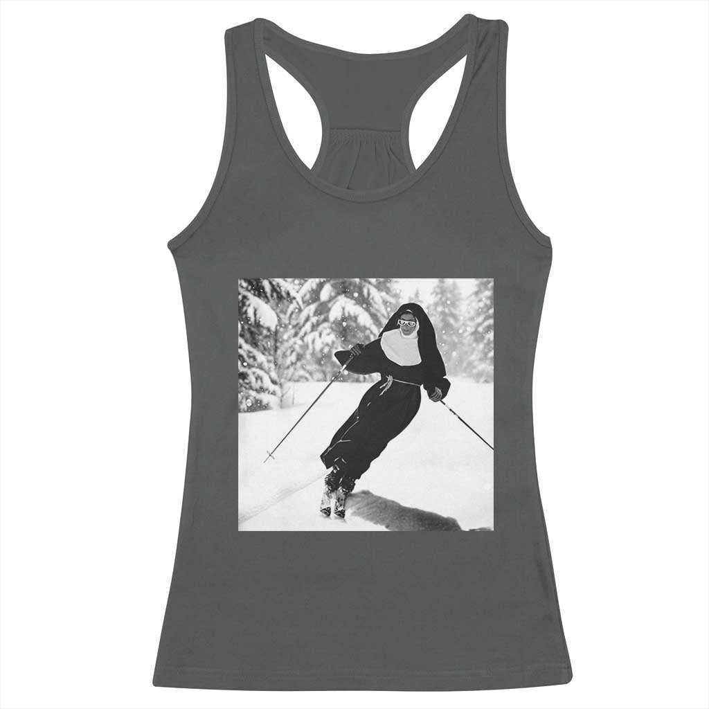Funny Skiing Nun Graphics Photo Skier Winter Sport Racerback Tank Top - Wonder Print Shop