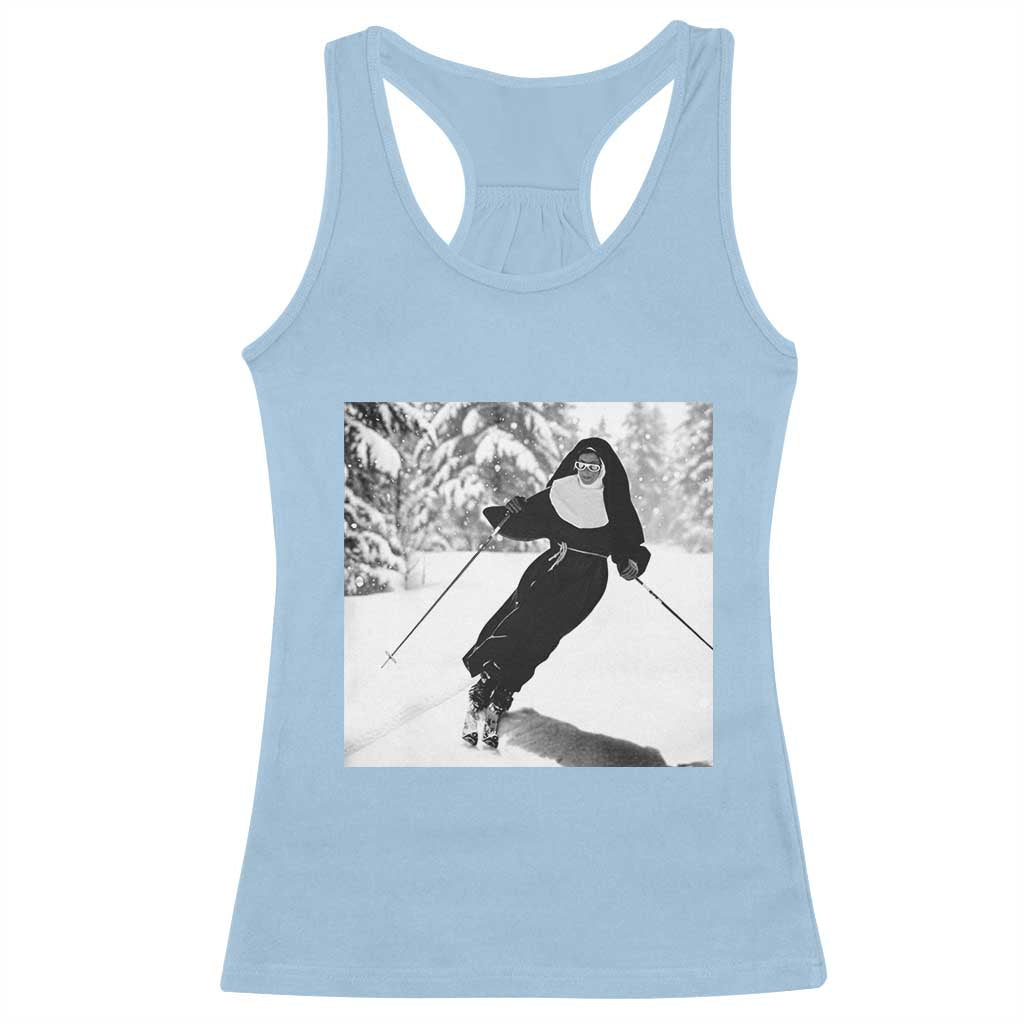 Funny Skiing Nun Graphics Photo Skier Winter Sport Racerback Tank Top - Wonder Print Shop