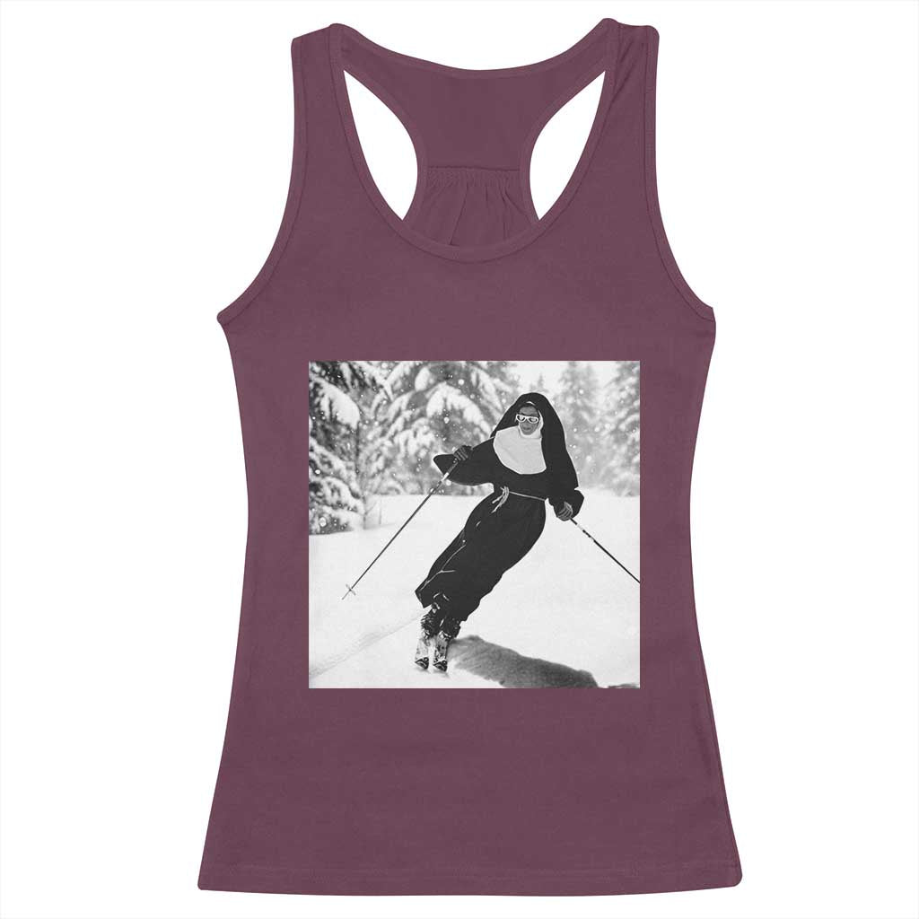 Funny Skiing Nun Graphics Photo Skier Winter Sport Racerback Tank Top - Wonder Print Shop