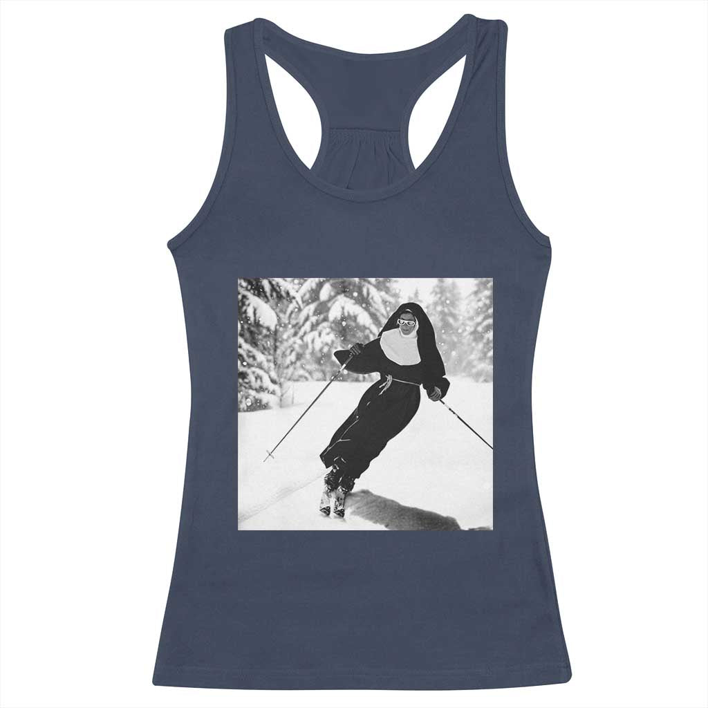 Funny Skiing Nun Graphics Photo Skier Winter Sport Racerback Tank Top - Wonder Print Shop