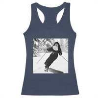 Funny Skiing Nun Graphics Photo Skier Winter Sport Racerback Tank Top - Wonder Print Shop