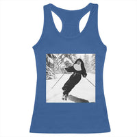 Funny Skiing Nun Graphics Photo Skier Winter Sport Racerback Tank Top - Wonder Print Shop