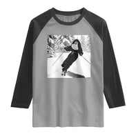 Funny Skiing Nun Graphics Photo Skier Winter Sport Raglan Shirt - Wonder Print Shop