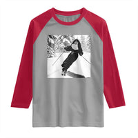 Funny Skiing Nun Graphics Photo Skier Winter Sport Raglan Shirt - Wonder Print Shop