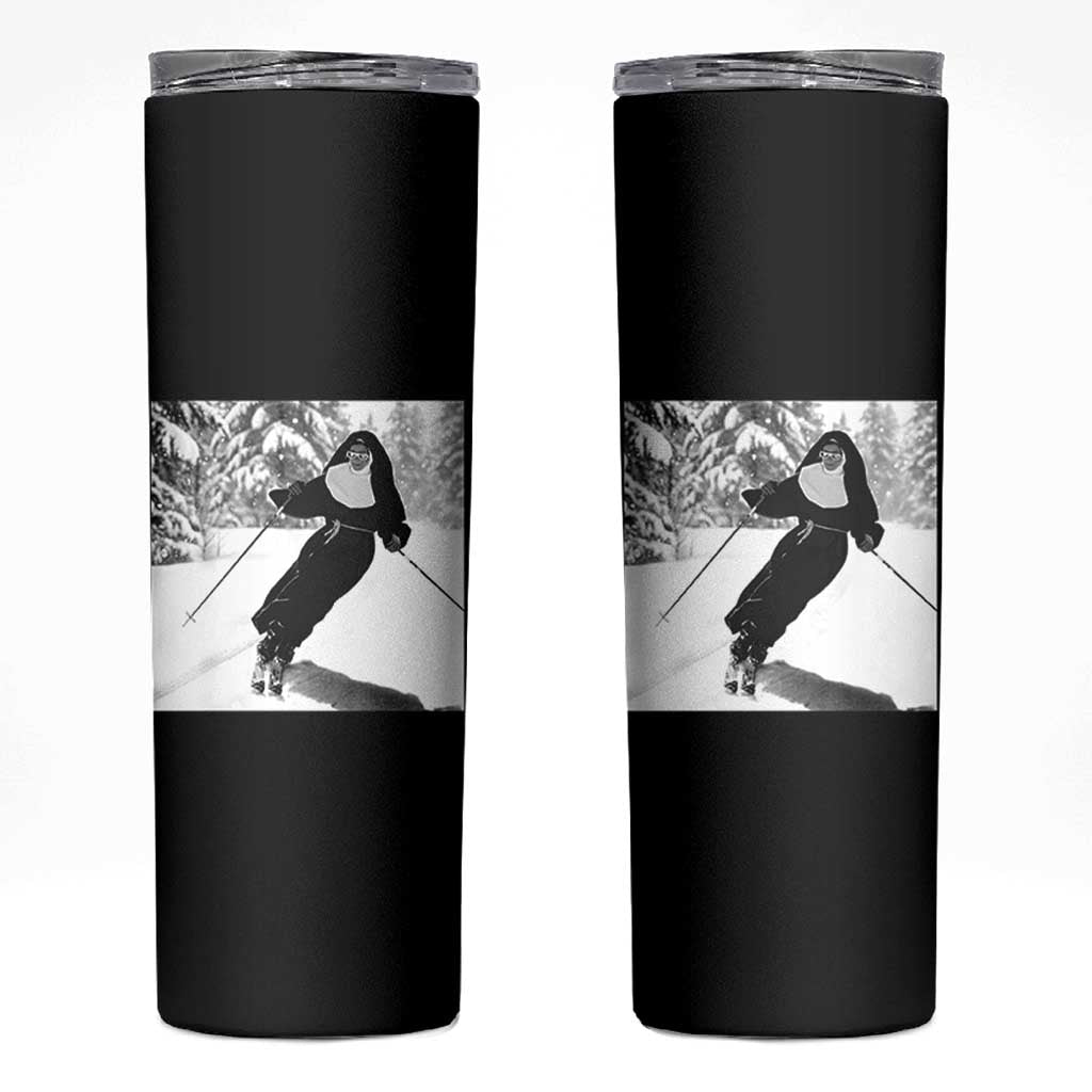 Funny Skiing Nun Graphics Photo Skier Winter Sport Skinny Tumbler - Wonder Print Shop