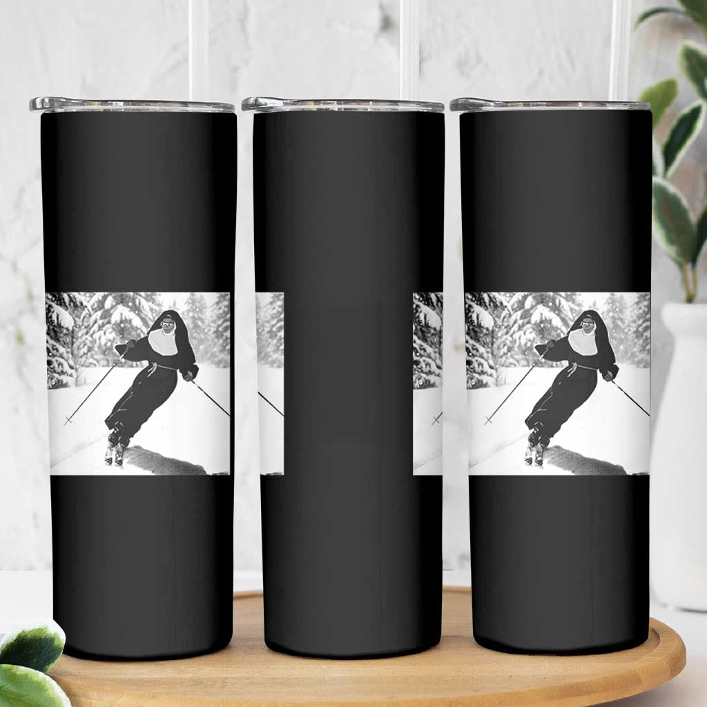 Funny Skiing Nun Graphics Photo Skier Winter Sport Skinny Tumbler - Wonder Print Shop