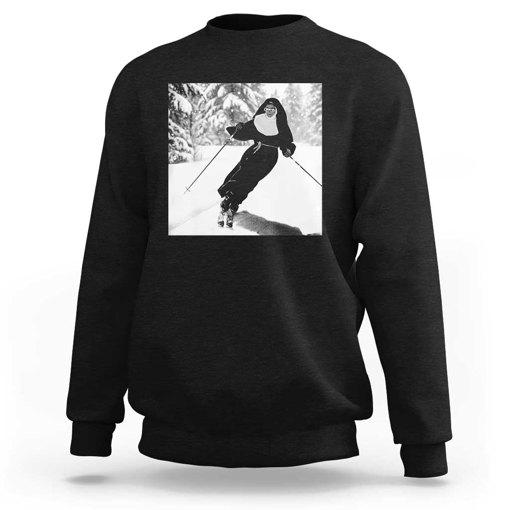 Funny Skiing Nun Graphics Photo Skier Winter Sport Sweatshirt - Wonder Print Shop