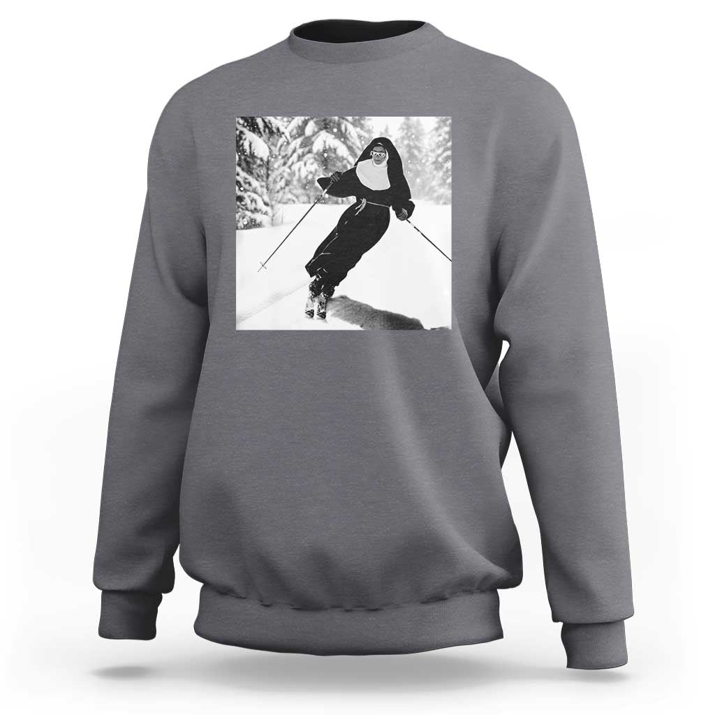 Funny Skiing Nun Graphics Photo Skier Winter Sport Sweatshirt - Wonder Print Shop