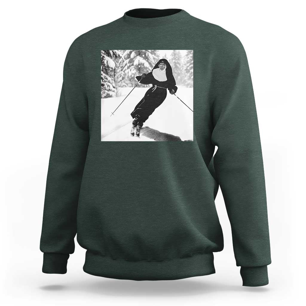 Funny Skiing Nun Graphics Photo Skier Winter Sport Sweatshirt - Wonder Print Shop