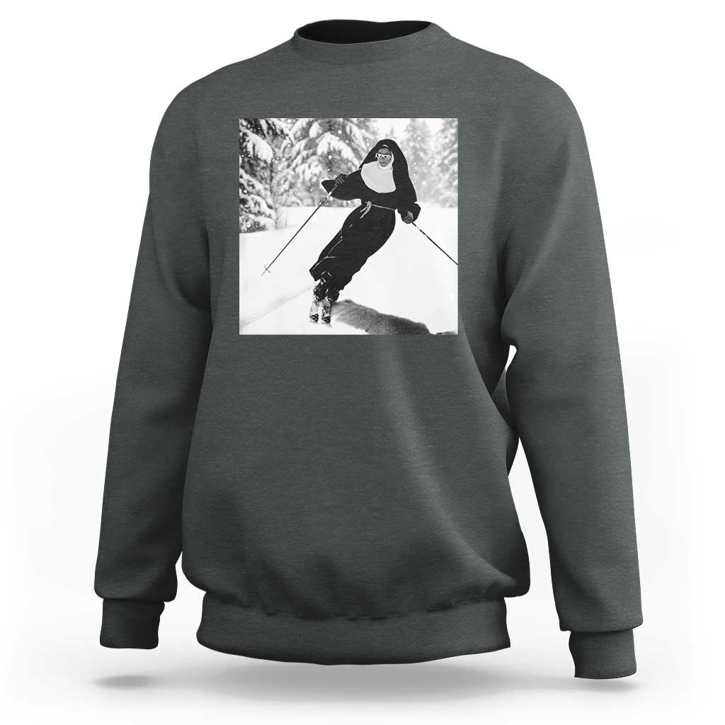 Funny Skiing Nun Graphics Photo Skier Winter Sport Sweatshirt - Wonder Print Shop