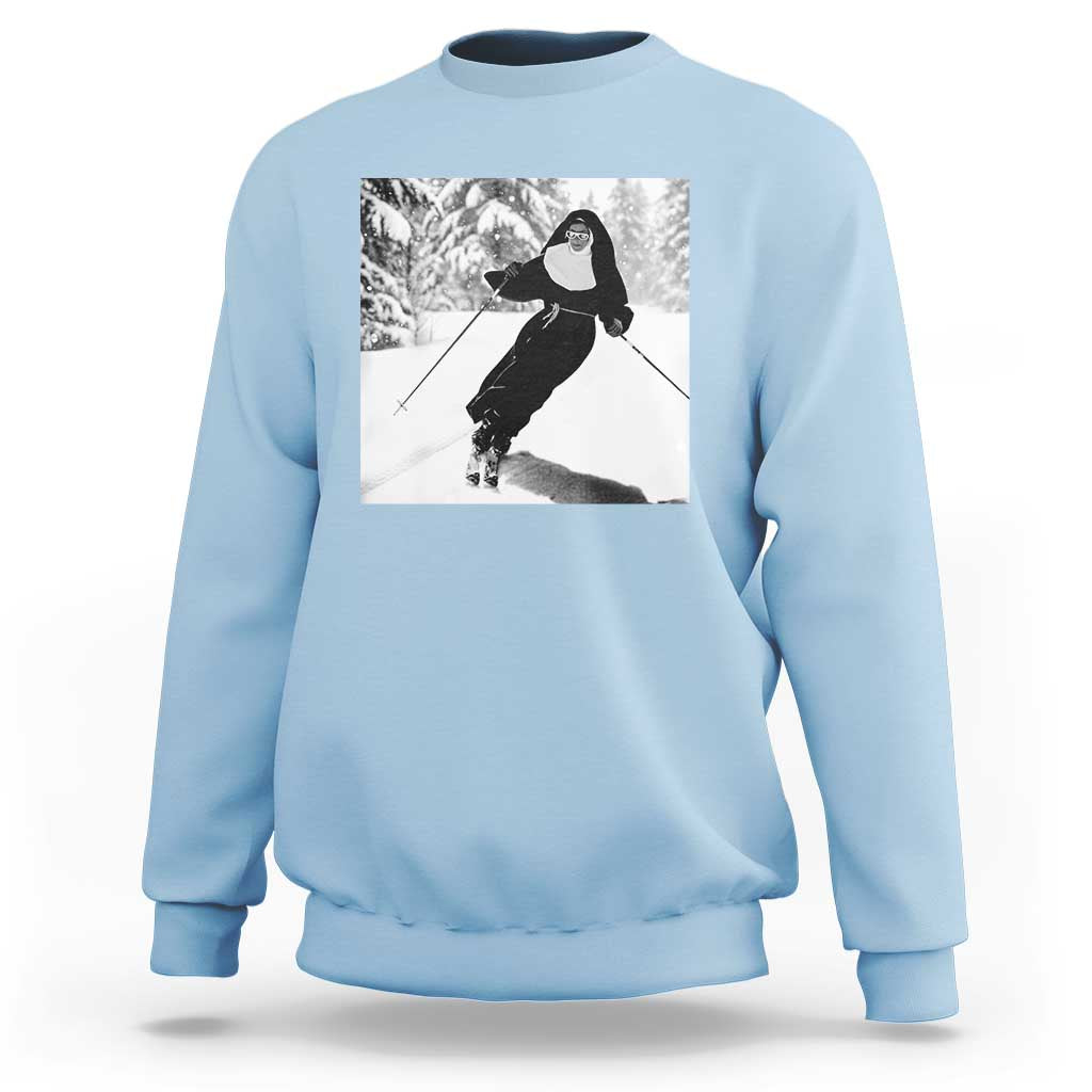 Funny Skiing Nun Graphics Photo Skier Winter Sport Sweatshirt - Wonder Print Shop
