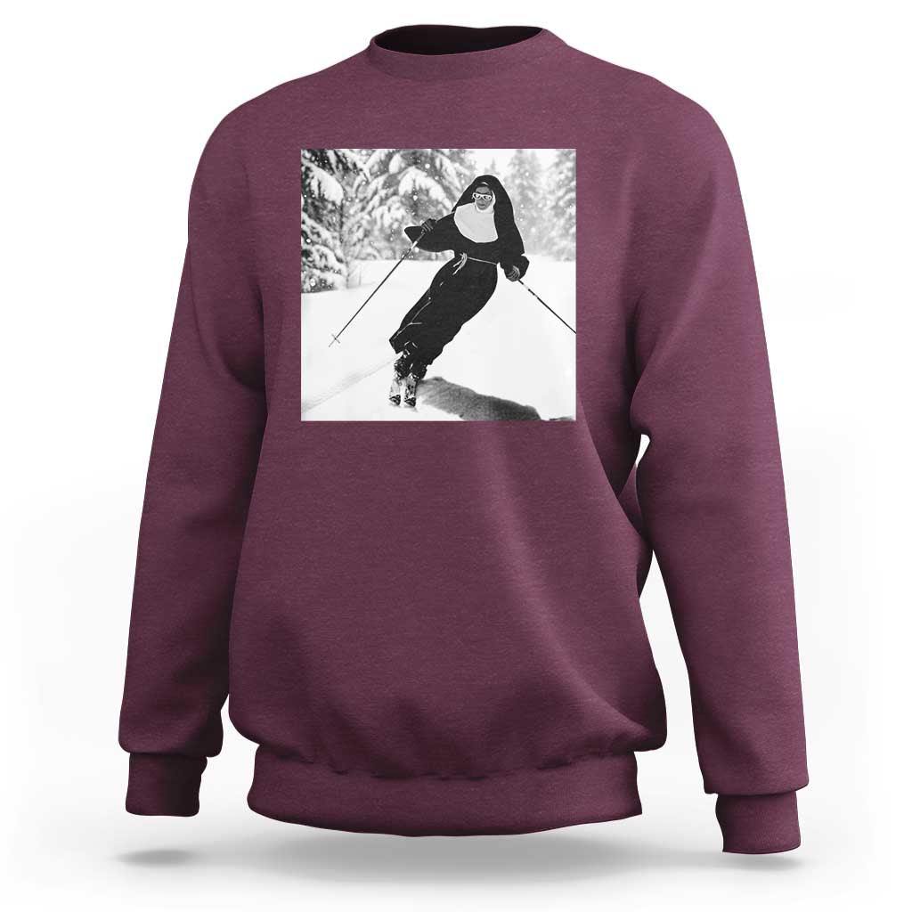 Funny Skiing Nun Graphics Photo Skier Winter Sport Sweatshirt - Wonder Print Shop