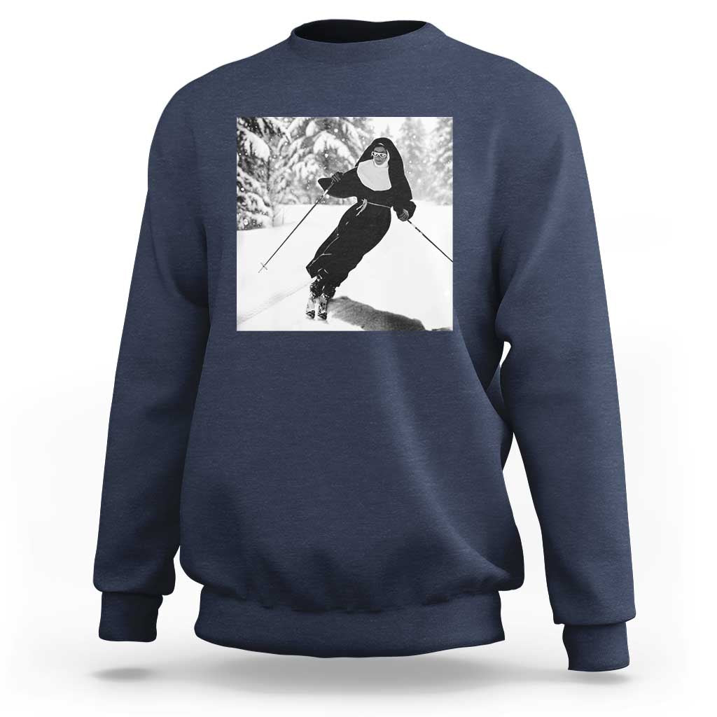 Funny Skiing Nun Graphics Photo Skier Winter Sport Sweatshirt - Wonder Print Shop
