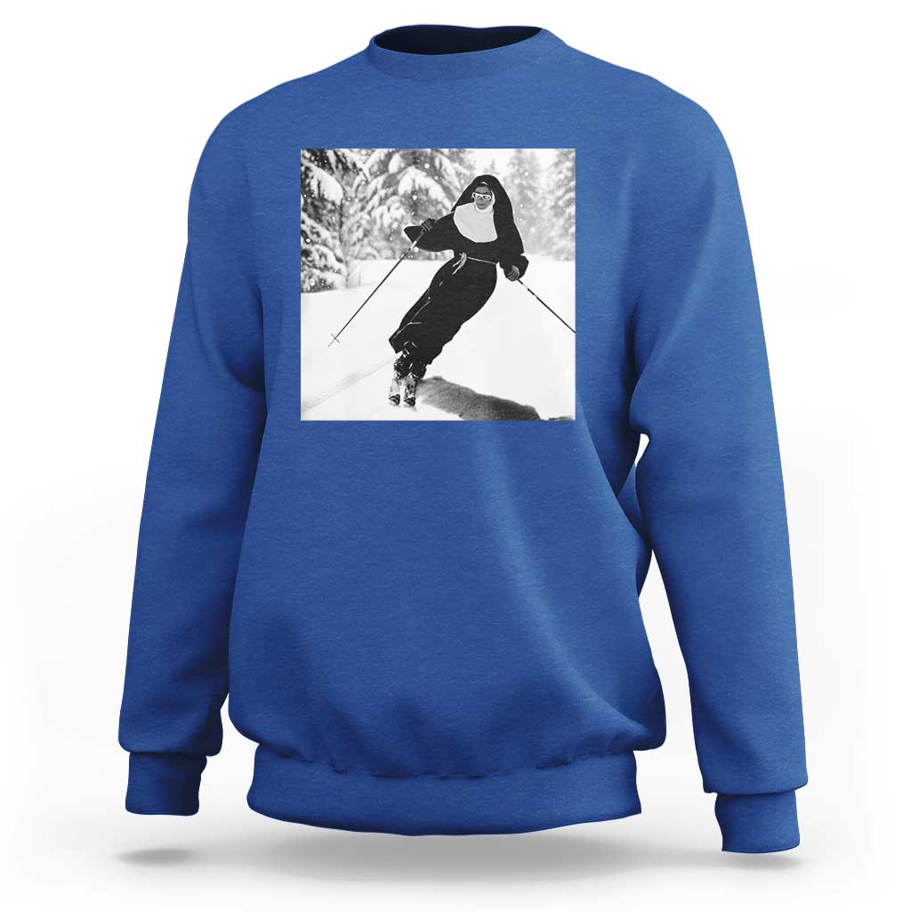 Funny Skiing Nun Graphics Photo Skier Winter Sport Sweatshirt - Wonder Print Shop