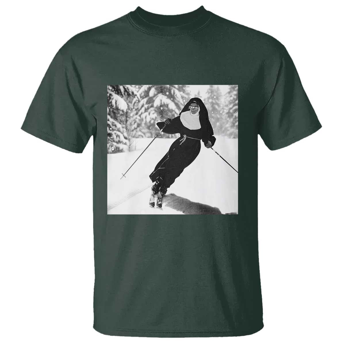 Funny Skiing Nun Graphics Photo Skier Winter Sport T Shirt - Wonder Print Shop