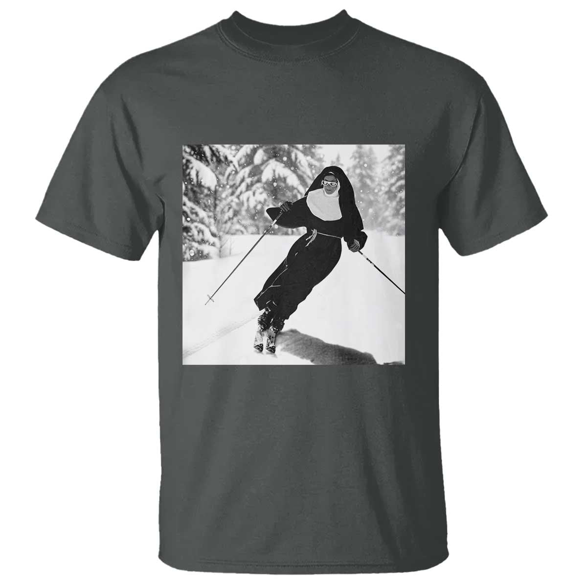 Funny Skiing Nun Graphics Photo Skier Winter Sport T Shirt - Wonder Print Shop