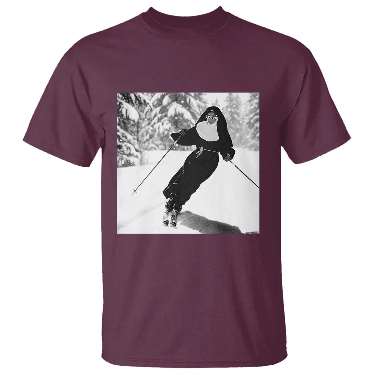 Funny Skiing Nun Graphics Photo Skier Winter Sport T Shirt - Wonder Print Shop
