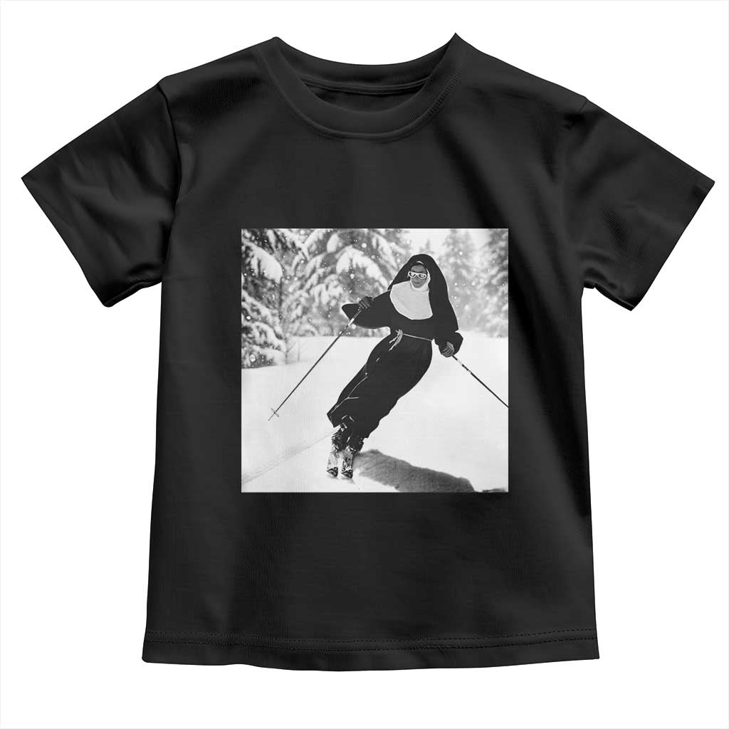 Funny Skiing Nun Graphics Photo Skier Winter Sport Toddler T Shirt - Wonder Print Shop
