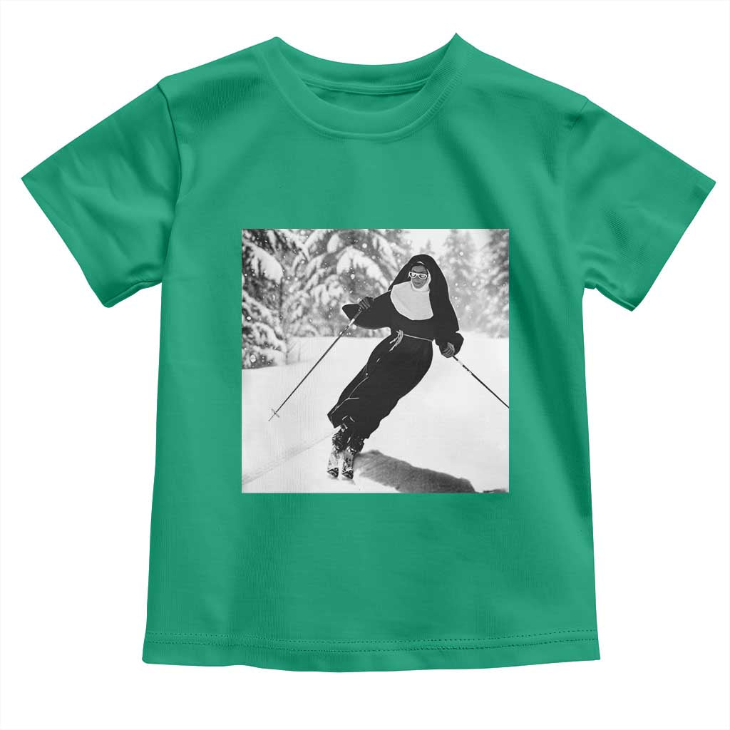 Funny Skiing Nun Graphics Photo Skier Winter Sport Toddler T Shirt - Wonder Print Shop