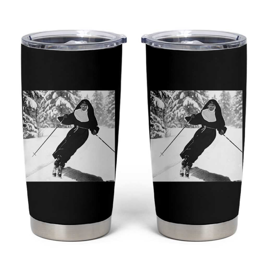 Funny Skiing Nun Graphics Photo Skier Winter Sport Tumbler Cup - Wonder Print Shop