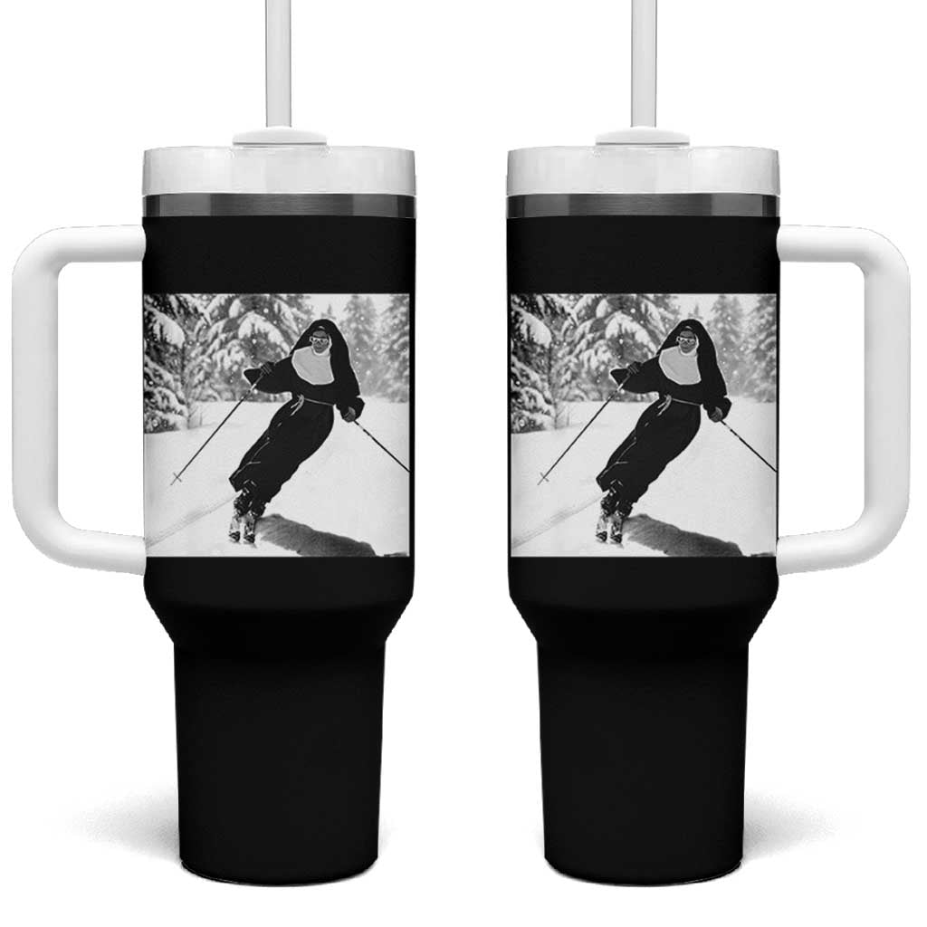 Funny Skiing Nun Graphics Photo Skier Winter Sport Tumbler With Handle - Wonder Print Shop