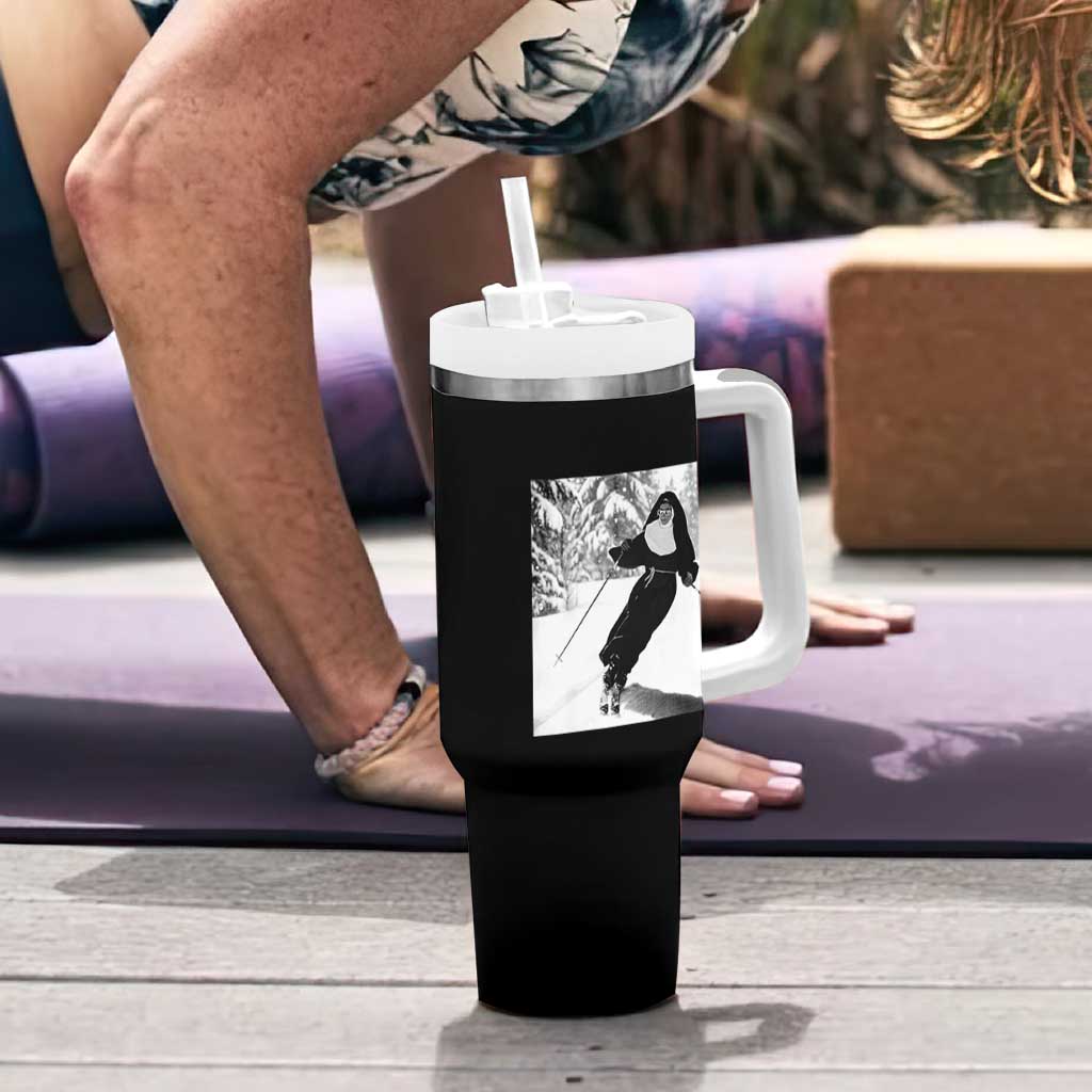 Funny Skiing Nun Graphics Photo Skier Winter Sport Tumbler With Handle - Wonder Print Shop
