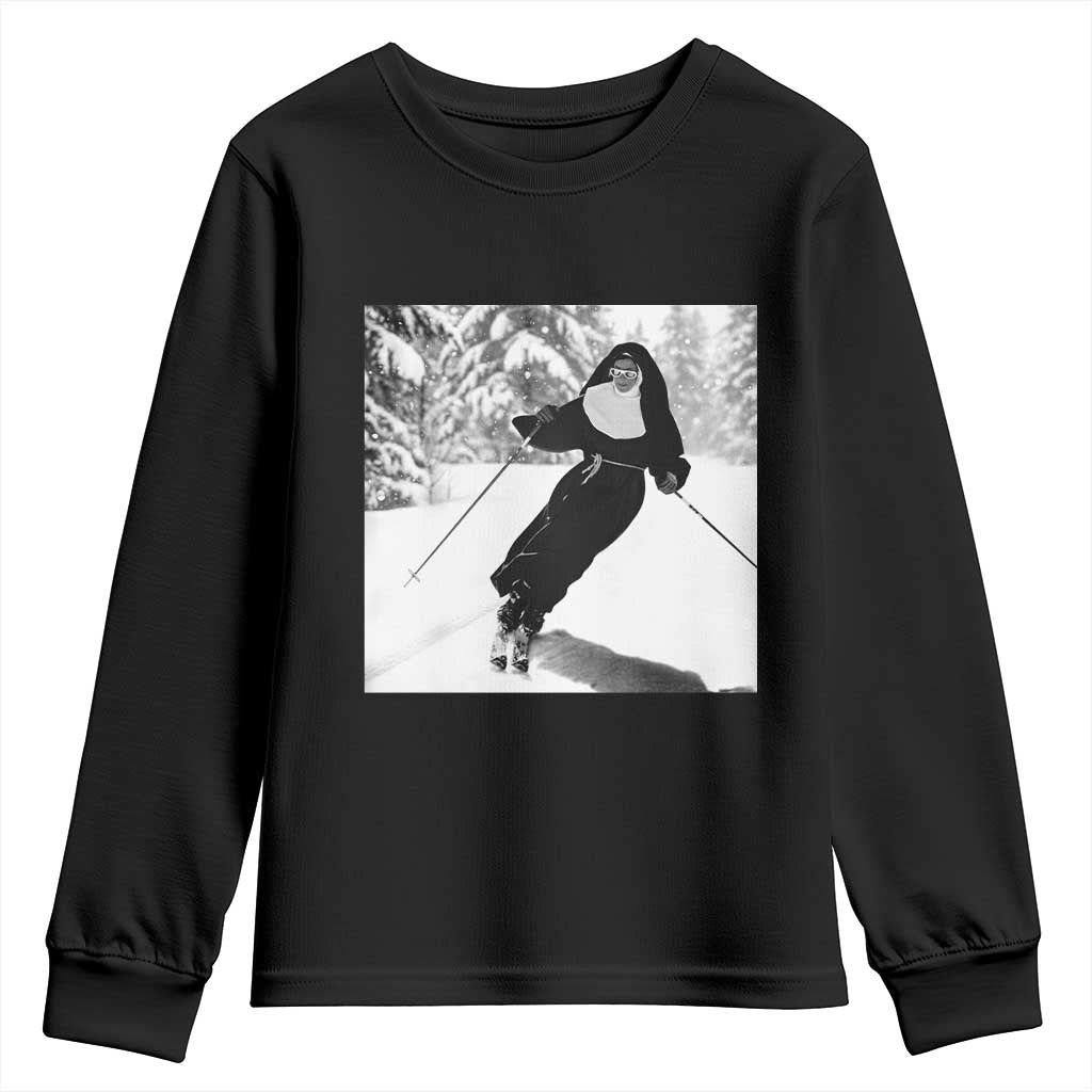 Funny Skiing Nun Graphics Photo Skier Winter Sport Youth Sweatshirt - Wonder Print Shop