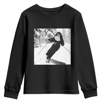 Funny Skiing Nun Graphics Photo Skier Winter Sport Youth Sweatshirt - Wonder Print Shop