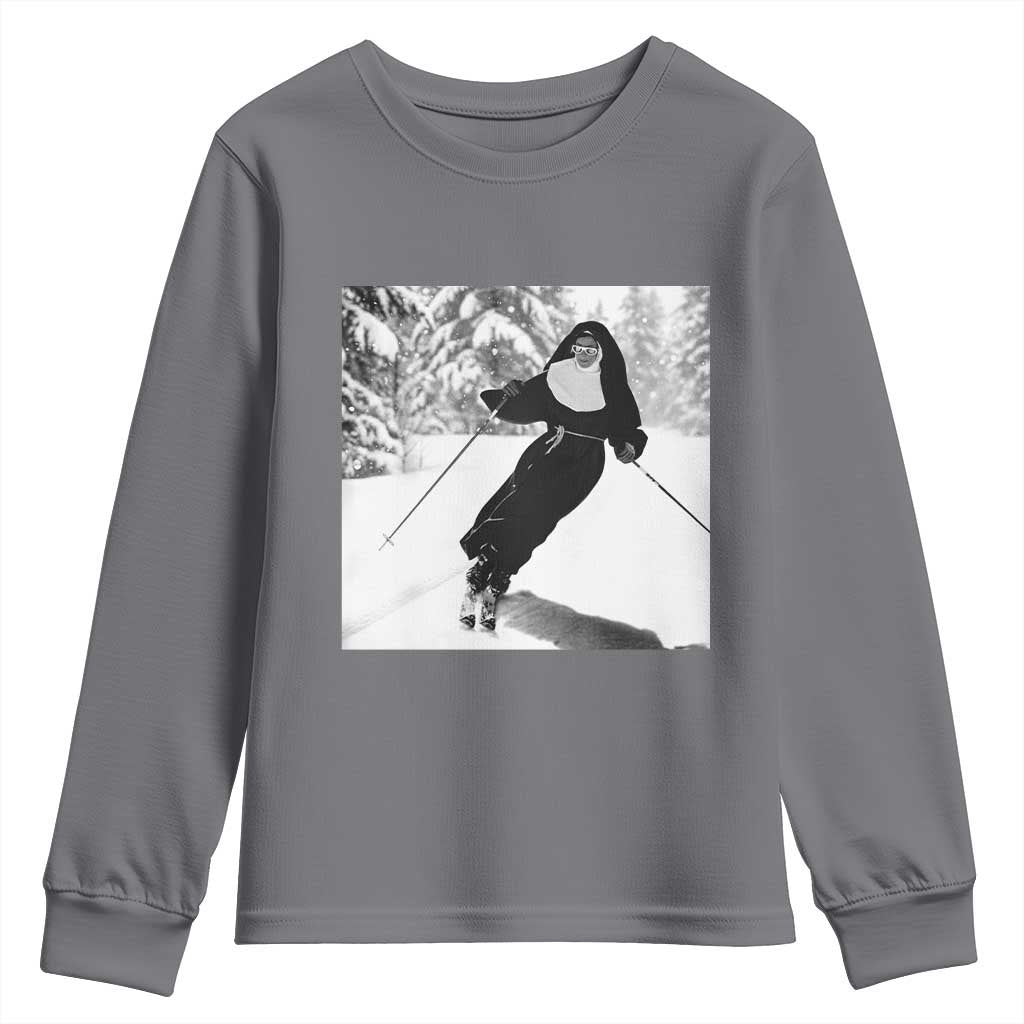 Funny Skiing Nun Graphics Photo Skier Winter Sport Youth Sweatshirt - Wonder Print Shop