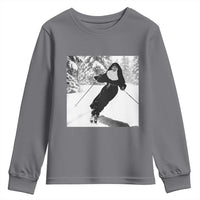 Funny Skiing Nun Graphics Photo Skier Winter Sport Youth Sweatshirt - Wonder Print Shop