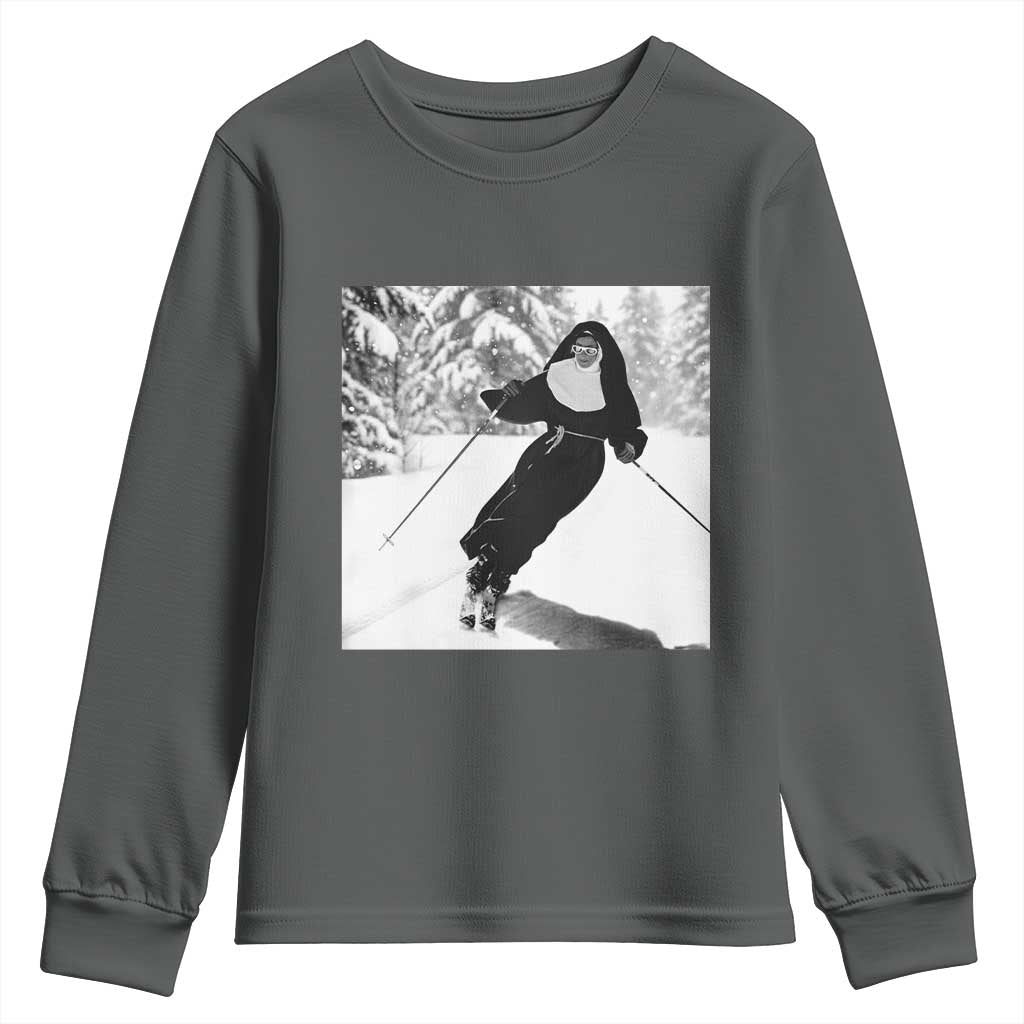 Funny Skiing Nun Graphics Photo Skier Winter Sport Youth Sweatshirt - Wonder Print Shop