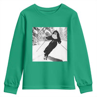 Funny Skiing Nun Graphics Photo Skier Winter Sport Youth Sweatshirt - Wonder Print Shop