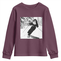 Funny Skiing Nun Graphics Photo Skier Winter Sport Youth Sweatshirt - Wonder Print Shop