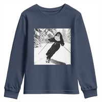 Funny Skiing Nun Graphics Photo Skier Winter Sport Youth Sweatshirt - Wonder Print Shop