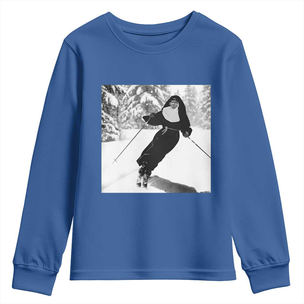 Funny Skiing Nun Graphics Photo Skier Winter Sport Youth Sweatshirt - Wonder Print Shop