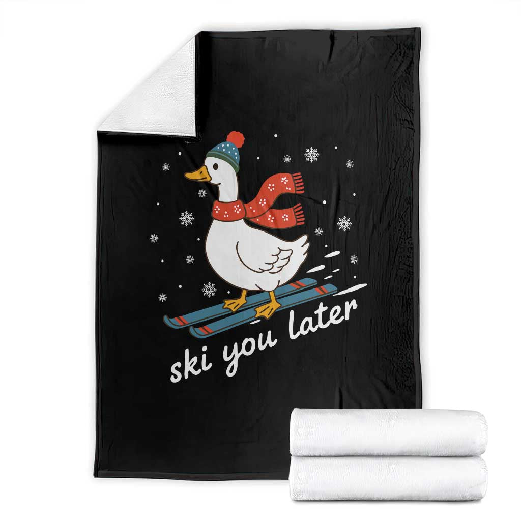 Funny Skiing Goose Throw Blanket Ski You Later Winter Vacation Sport - Wonder Print Shop