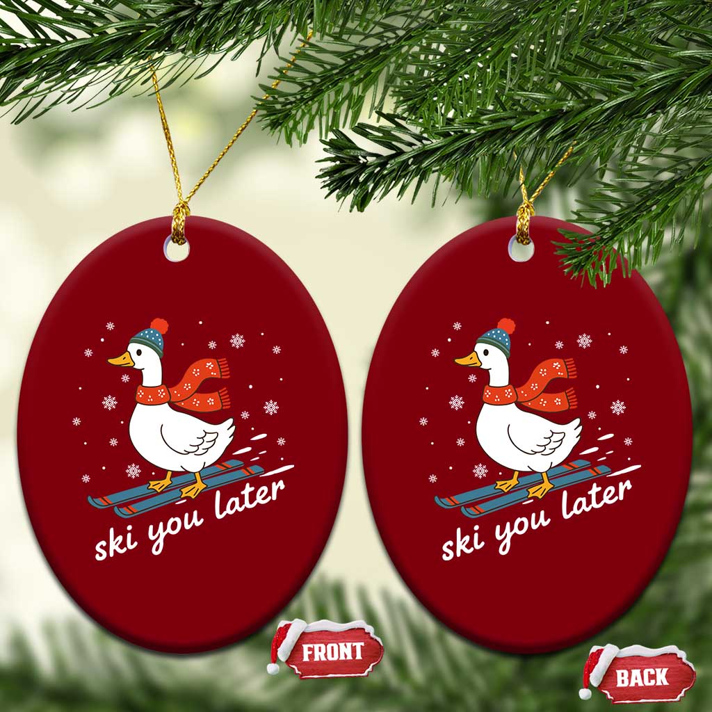 Funny Skiing Goose Ceramic Ornament Ski You Later Winter Vacation Sport - Wonder Print Shop
