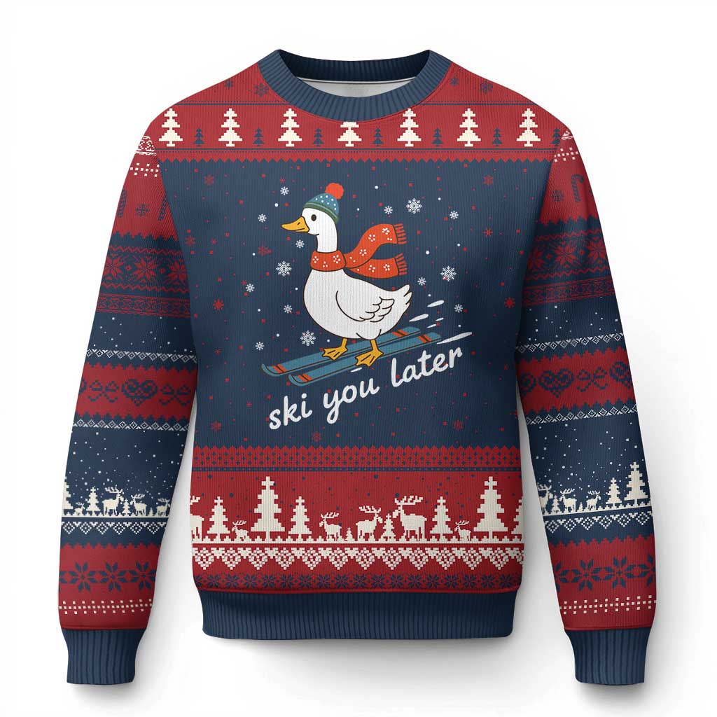 Funny Skiing Goose Ugly Christmas Sweater Ski You Later Winter Vacation Sport - Wonder Print Shop