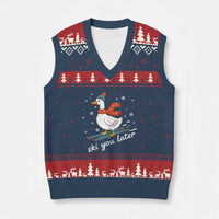 Funny Skiing Goose V-Neck Knit Sweater Vest Ski You Later Winter Vacation Sport - Wonder Print Shop