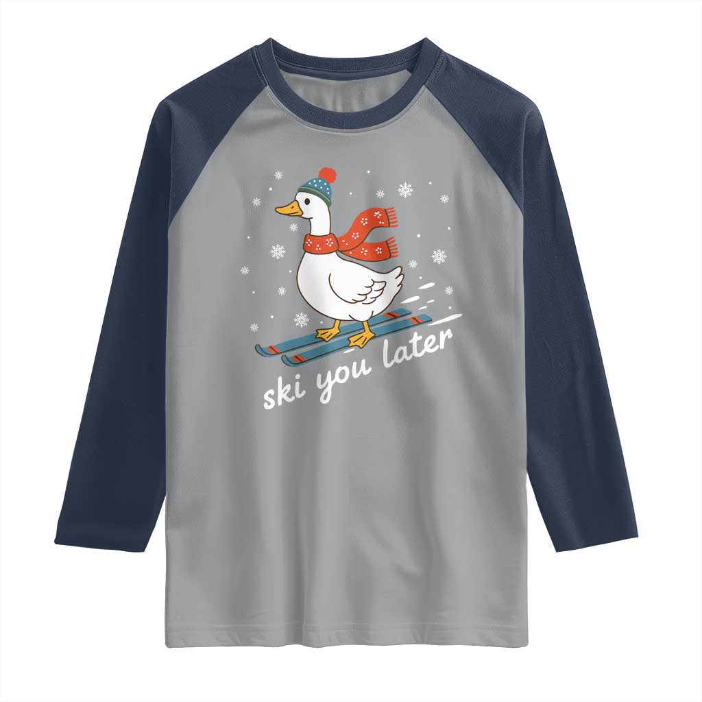 Funny Skiing Goose Raglan Shirt Ski You Later Winter Vacation Sport - Wonder Print Shop