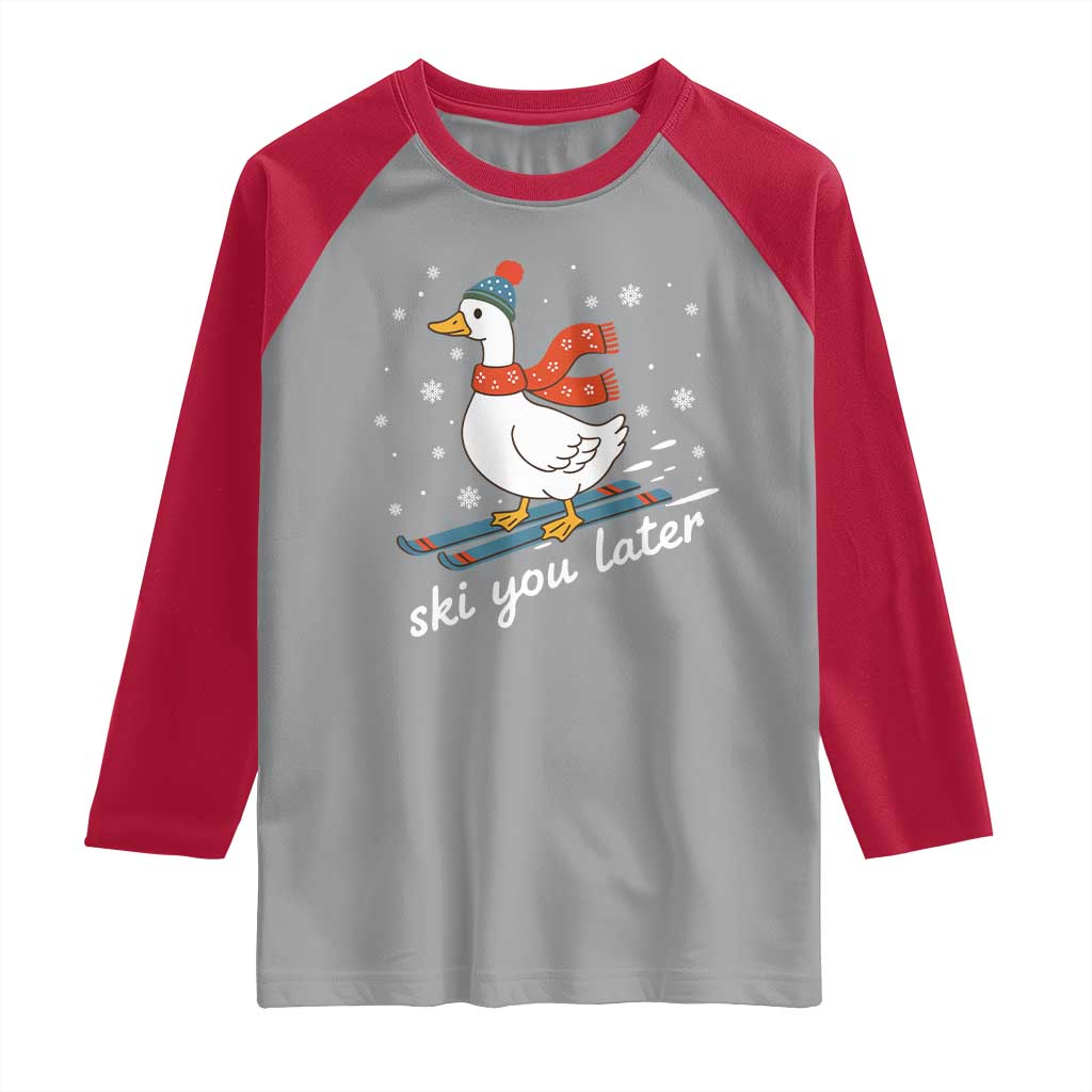 Funny Skiing Goose Raglan Shirt Ski You Later Winter Vacation Sport - Wonder Print Shop