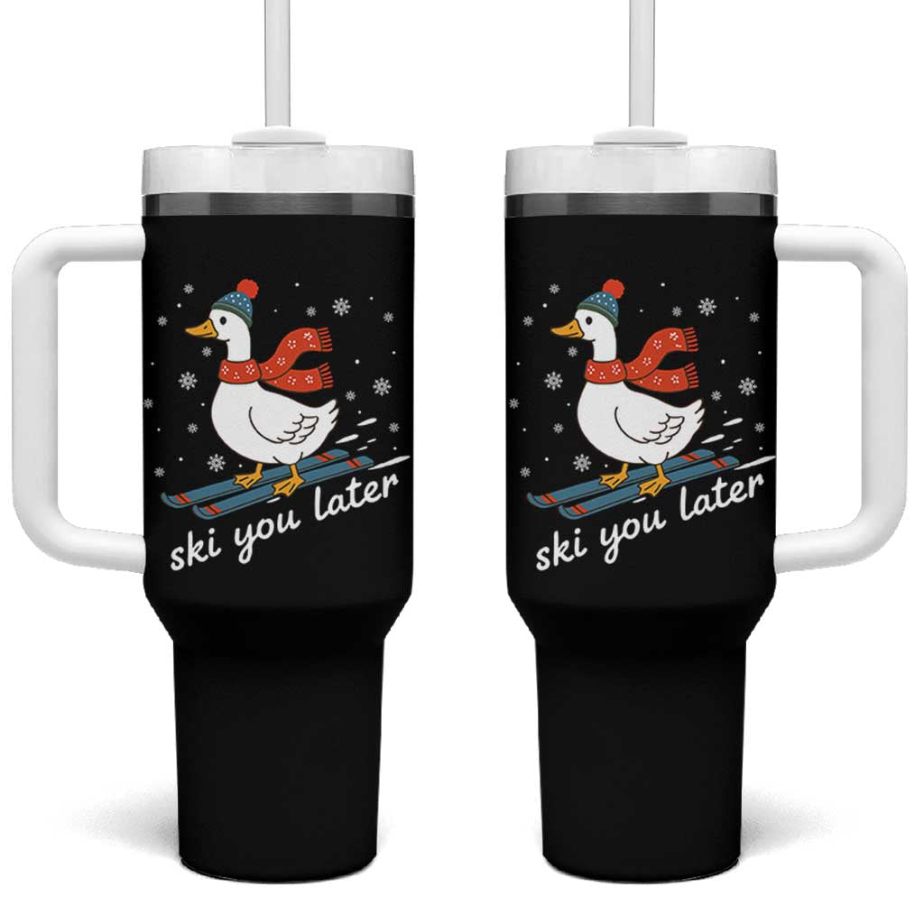Funny Skiing Goose Tumbler With Handle Ski You Later Winter Vacation Sport - Wonder Print Shop