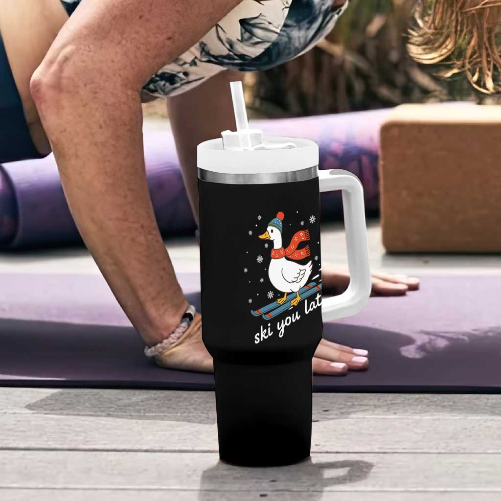 Funny Skiing Goose Tumbler With Handle Ski You Later Winter Vacation Sport - Wonder Print Shop