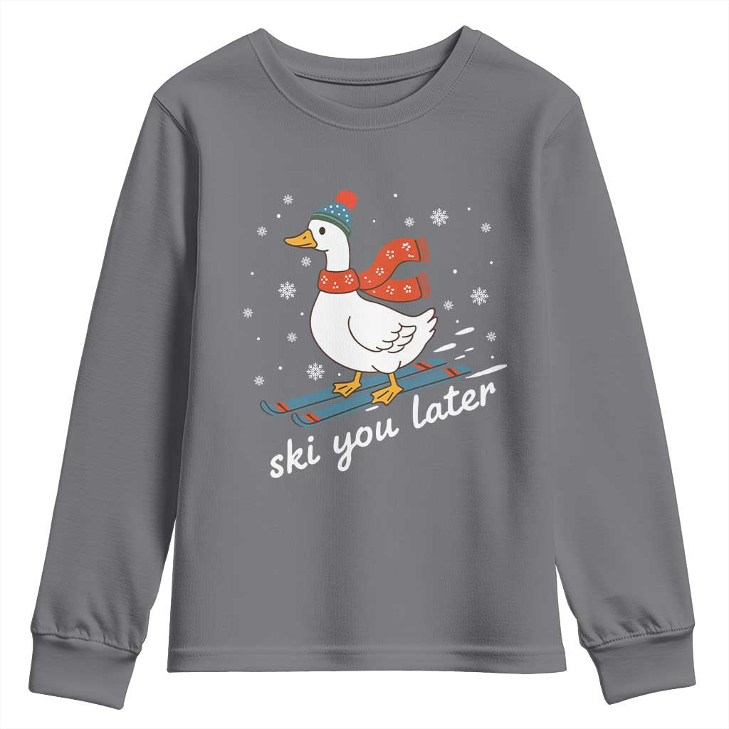 Funny Skiing Goose Youth Sweatshirt Ski You Later Winter Vacation Sport - Wonder Print Shop