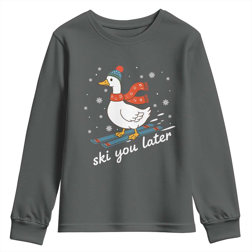 Funny Skiing Goose Youth Sweatshirt Ski You Later Winter Vacation Sport - Wonder Print Shop