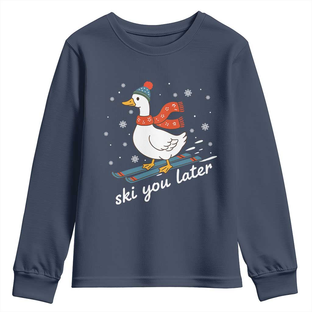 Funny Skiing Goose Youth Sweatshirt Ski You Later Winter Vacation Sport - Wonder Print Shop