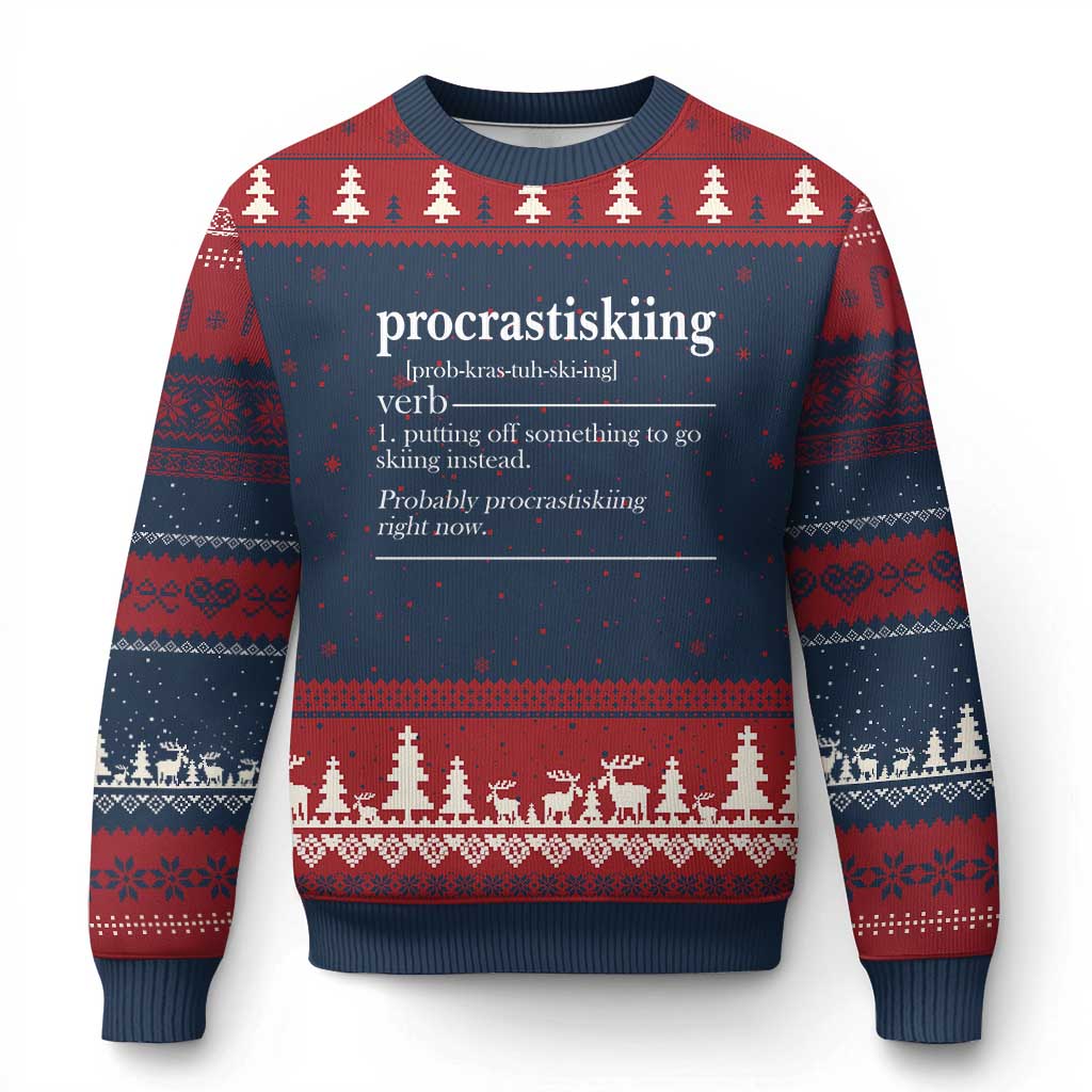 Funny Procrastiskiing Definition Skiing Snow Ski Sports Lover Ugly Christmas Sweater - Wonder Print Shop