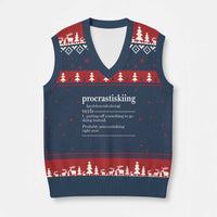 Funny Procrastiskiing Definition Skiing Snow Ski Sports Lover V-Neck Knit Sweater Vest - Wonder Print Shop